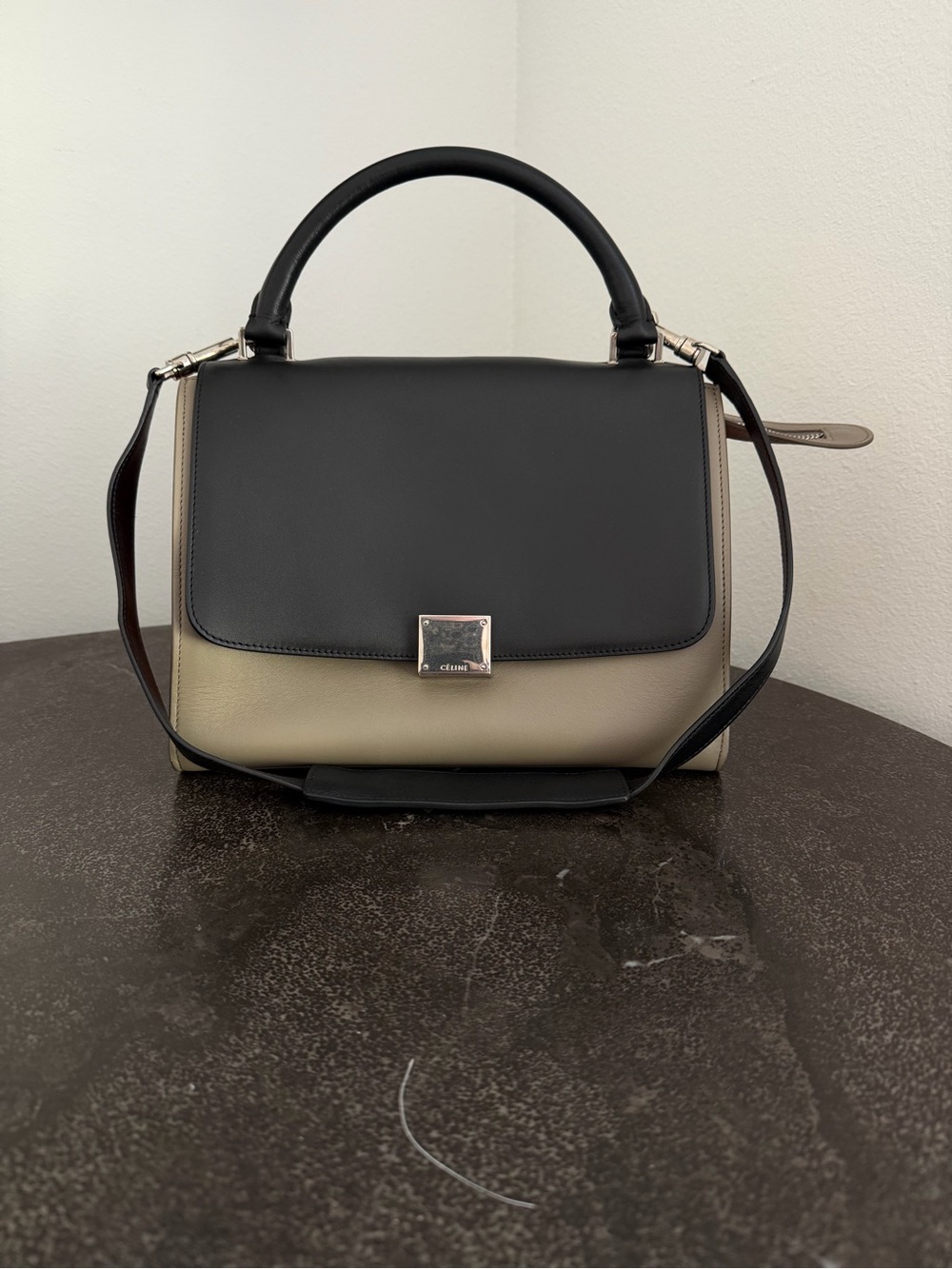 Celine Leather Top-Handle Trapeze Bag in Black, Taupe & Orange - Pre-Loved - Picture 2 of 13